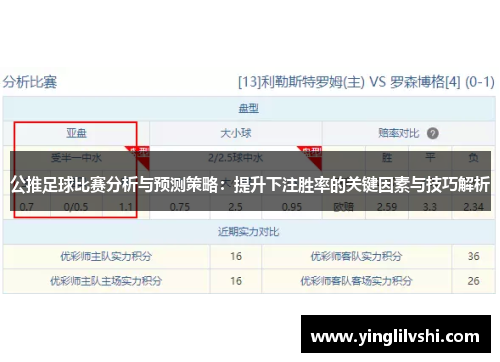 公推足球比赛分析与预测策略：提升下注胜率的关键因素与技巧解析